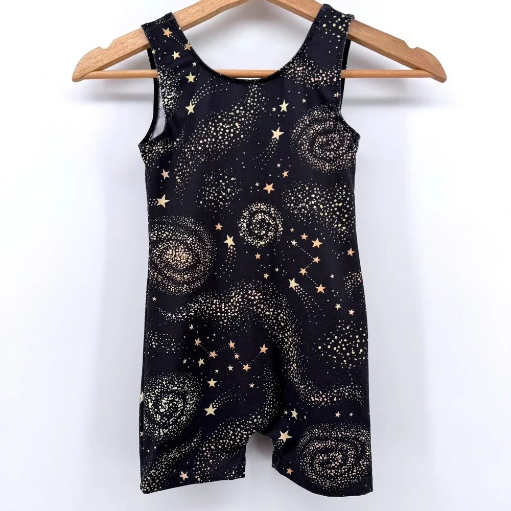 Unbranded Galaxy Print Biketard Girls Size 6 Black Star‎ Celestial Gymnastics